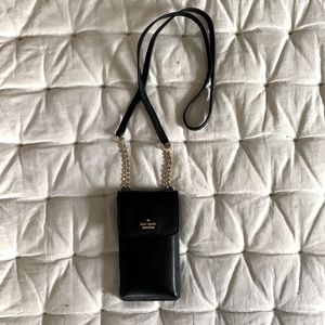 New with tags! Kate Spade phone cross body purse, black with gold chain